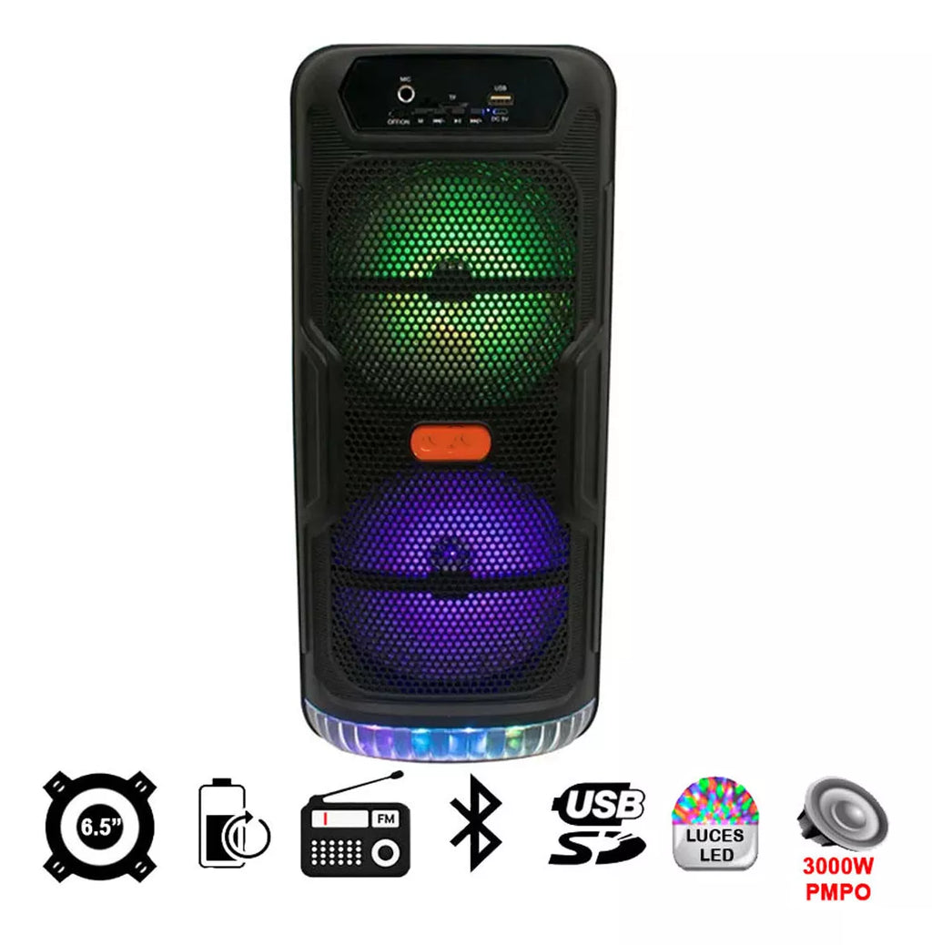 Boxă Portabilă Bluetooth – 30W RMS, Lumini RGB, Radio FM, Slot Card TF, Baterie 1200mAh