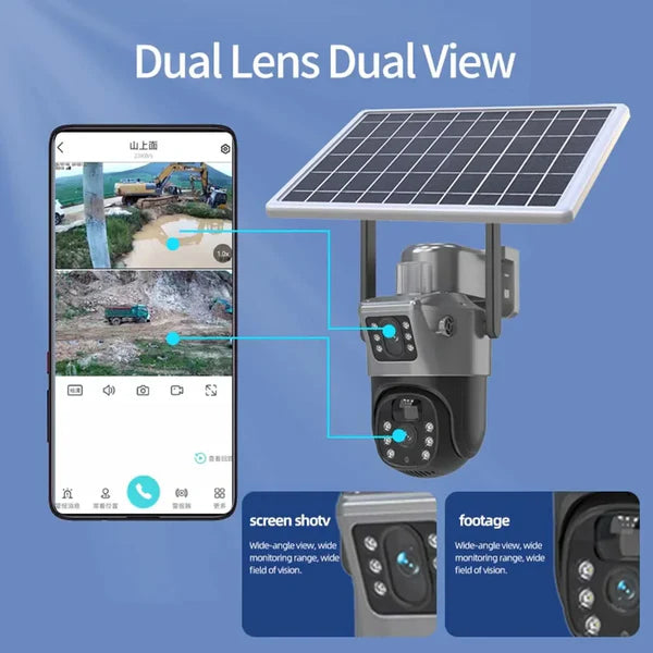 Camera De Supraveghere Cu Panou Solar,4G,Senzor De Miscare,Lentile Duble,4G HD 8MP