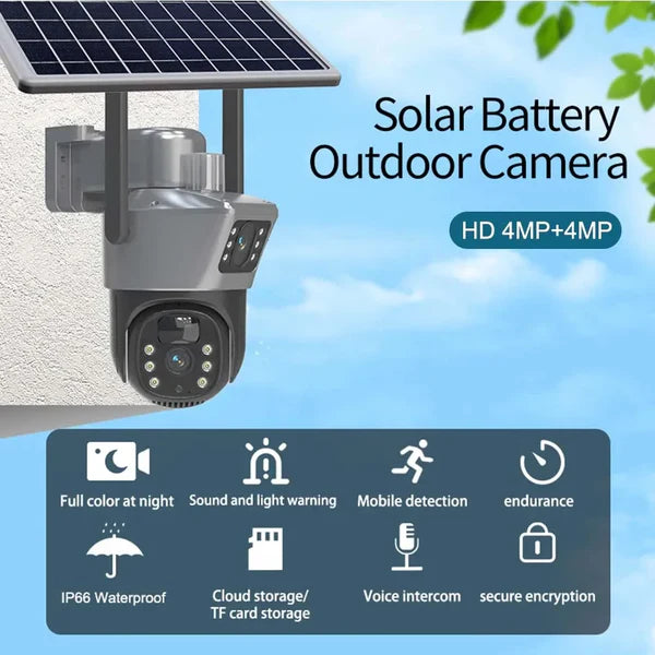 Camera De Supraveghere Cu Panou Solar,4G,Senzor De Miscare,Lentile Duble,4G HD 8MP