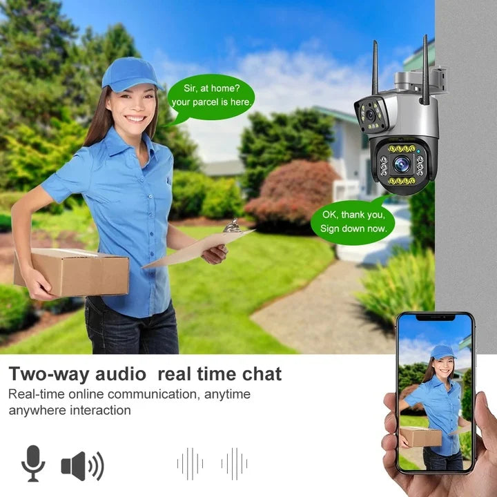 Camera Supraveghere Dubla, Wireless, 2 Lentile Comunicare Bidirectionala, cu Aplicatie pentru Android, IOS si PC