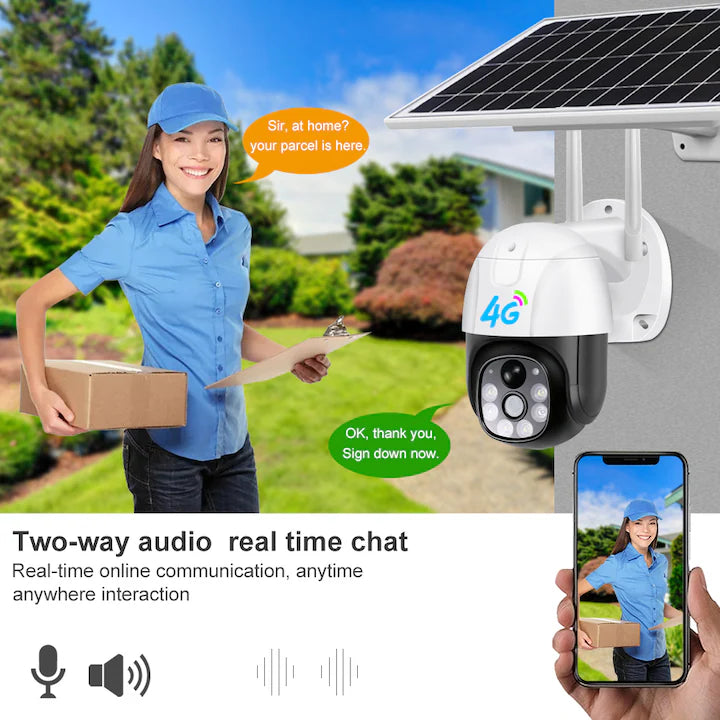 Camera Supraveghere video cu SIM, conexiune 4G, 3MP 2048 x 1536 cu panou solar, acumulatori inclusi 8000mah, intelligent tracking, PTZ, Micro SD, Rotire, Alarma miscare, Interior & Exterior