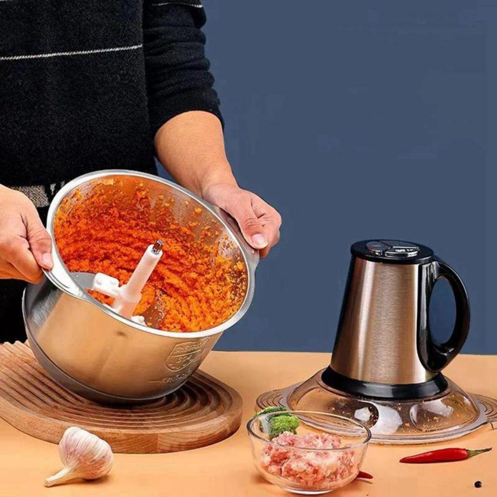 Tocător electric pentru carne și legume, 4 lame din oțel inoxidabil de calitate superioară, capacitate 3L, recipient din inox, culoare argintie