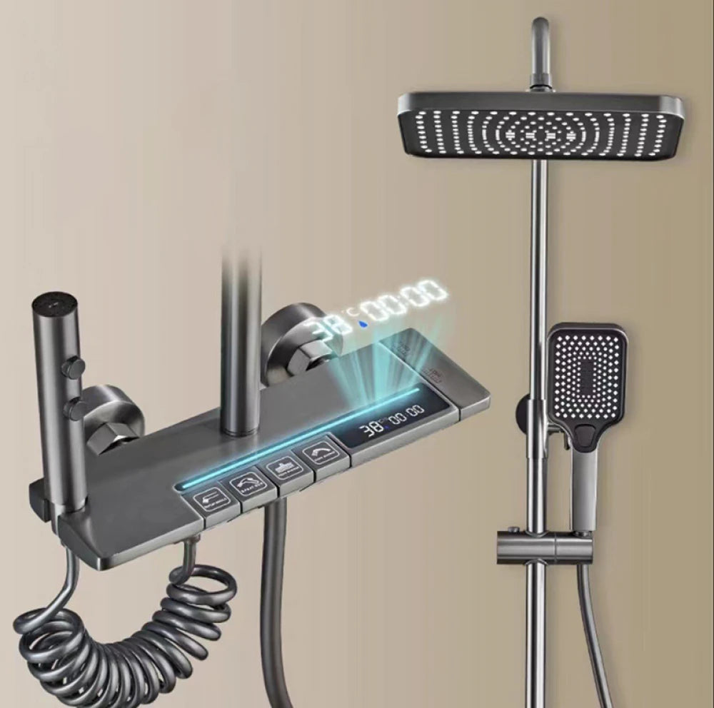 Coloana de Dus Smart, Display LED, Comenzi Piano, 4 Moduri de Pulverizare, Rotatie 360°, Tehnologie de Pulverizare cu Aer, Materiale Premium, Para Dus, Robinet Ascuns, Fara Conectare Electrica