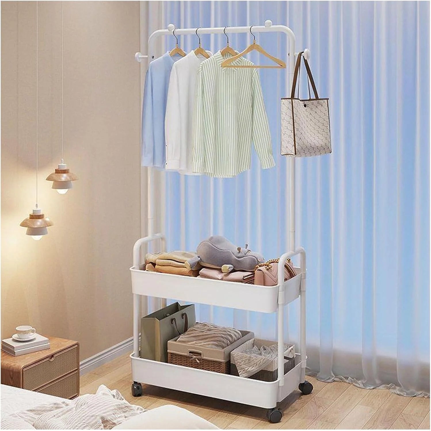 Suport pentru Haine 2-in-1 cu Roți – Organizare și Eleganță într-un Singur Produs