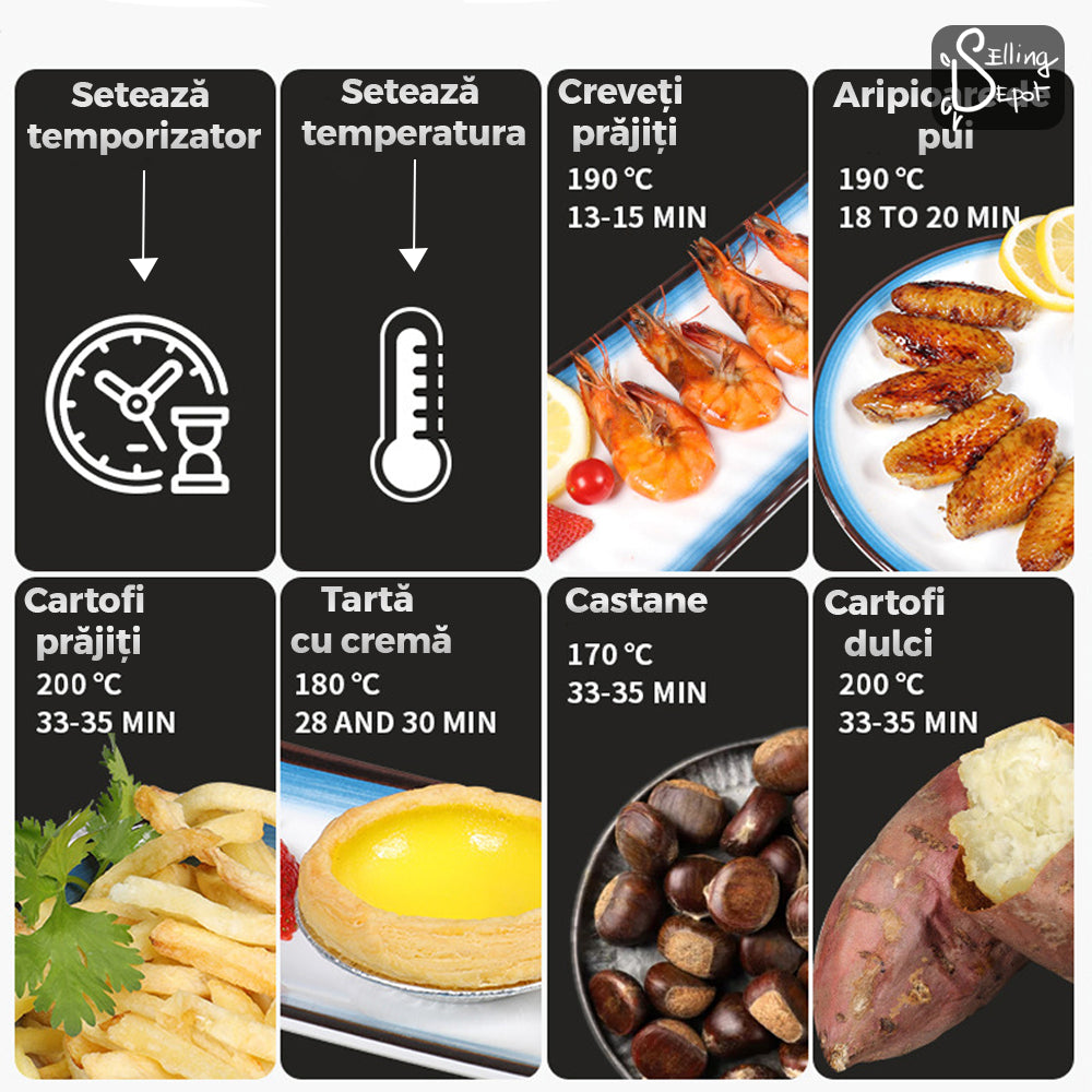 Friteuza Dubla Fara Ulei Air Fryer, 9 L, afisaj digital, tehnologie smart sensing, programe smart chef automate, negru