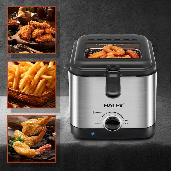 Friteuza Electrica HALEY HY-2505, 1000W, Capacitate 2.5L, Design Argintiu Elegant, Control Precise al Temperaturii