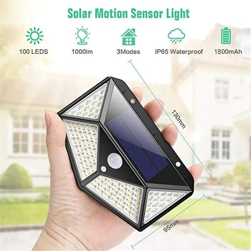 SET 10 X LĂMPI SOLARE CU 100 LEDURI, SENZOR DE MIȘCARE ȘI 3 MODURI DE FUNCȚIONARE, NEGRU