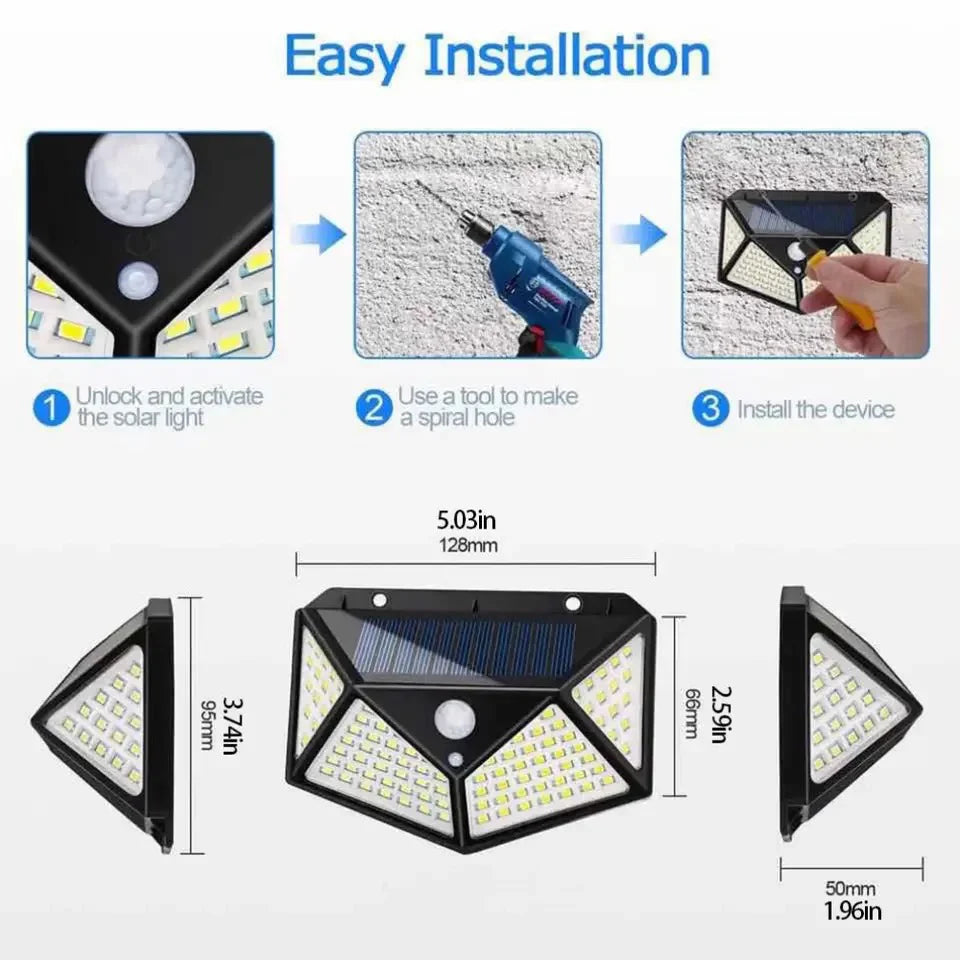 SET 10 X LĂMPI SOLARE CU 100 LEDURI, SENZOR DE MIȘCARE ȘI 3 MODURI DE FUNCȚIONARE, NEGRU