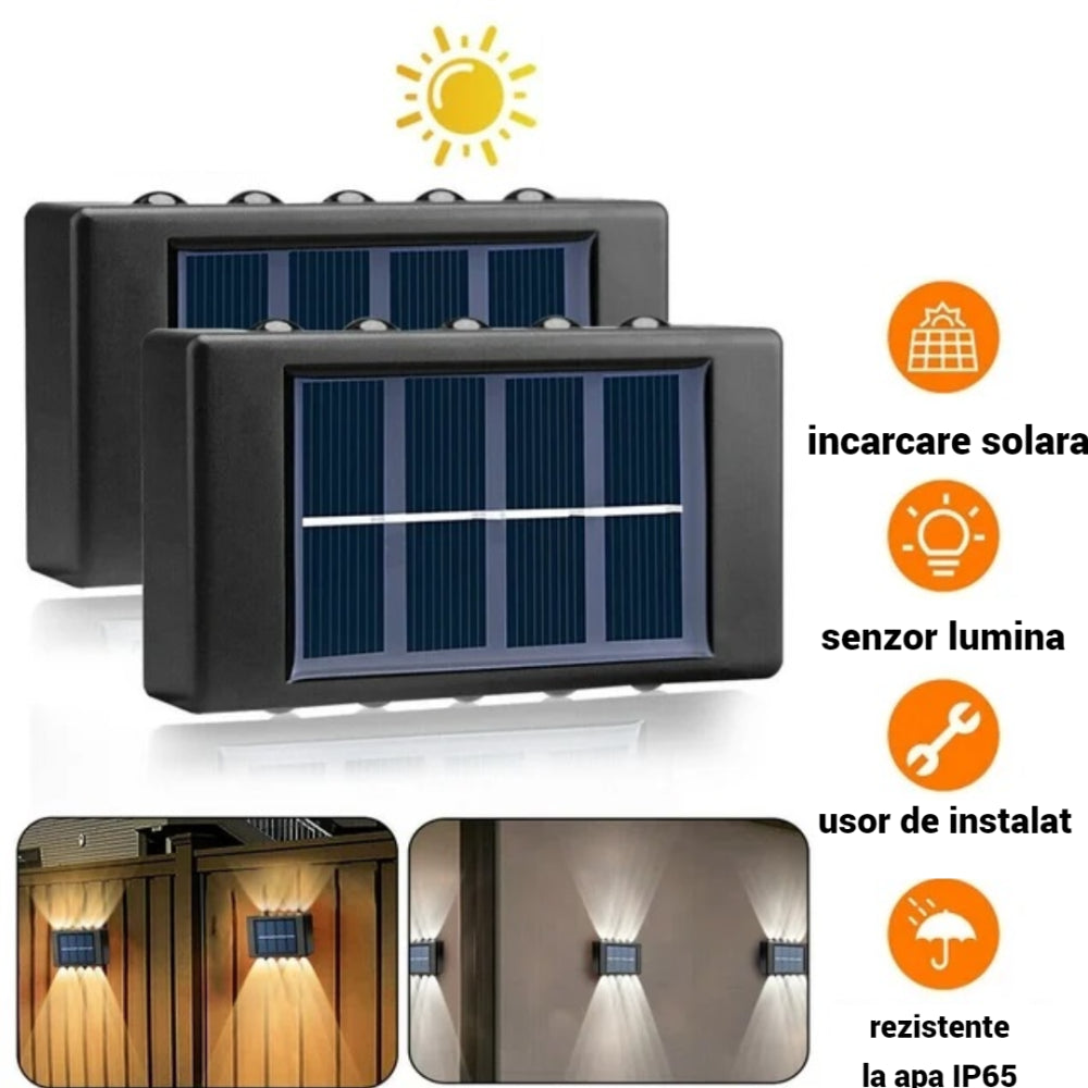 Set 2 Lămpi Solare de Perete cu Iluminare Sus-Jos – Eleganță și Iluminare Inteligentă