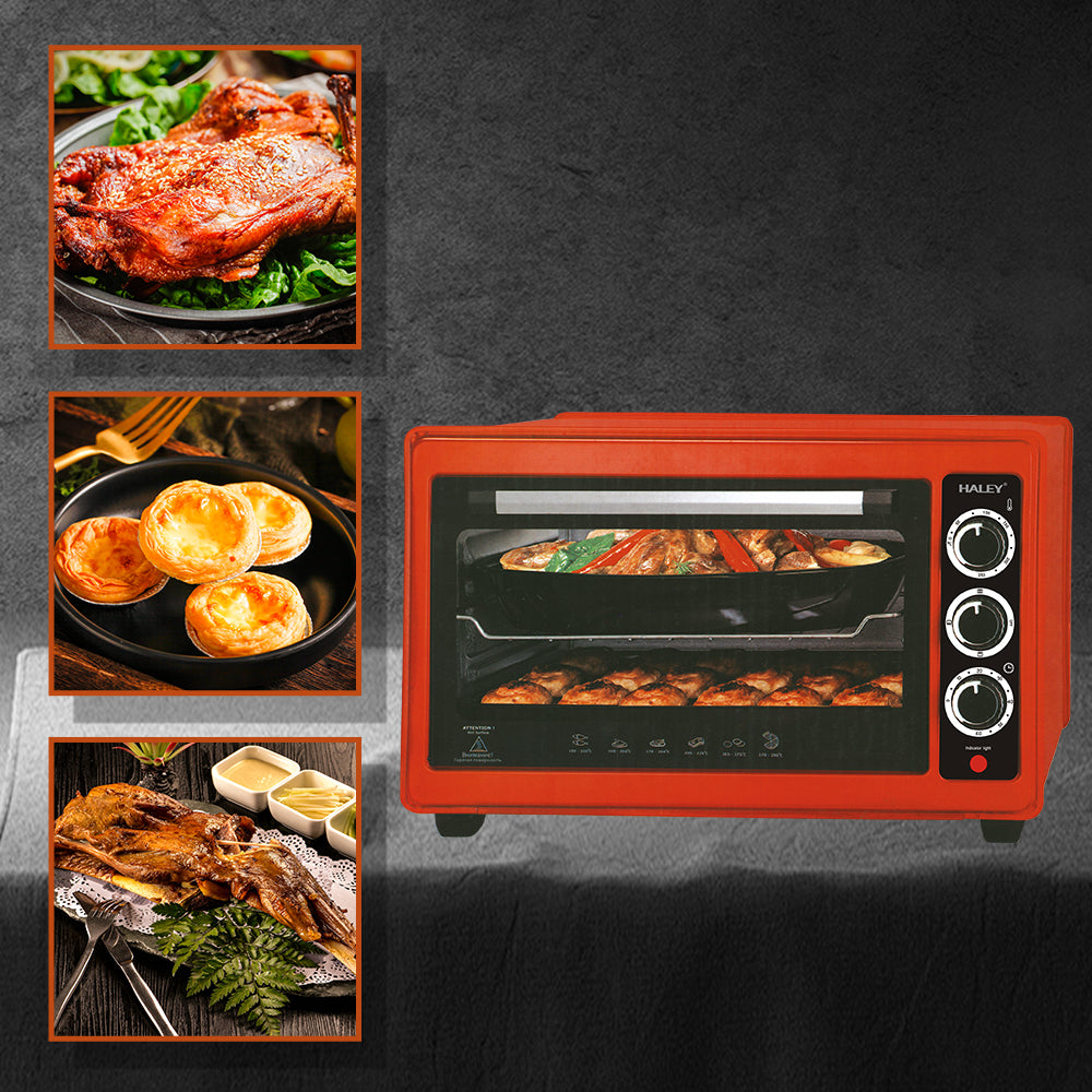 Cuptor Electric 2000W, 48L – Roșu, Încălzire 360°, Design Separabil, Timer, Tuburi 304, Operare Simplă