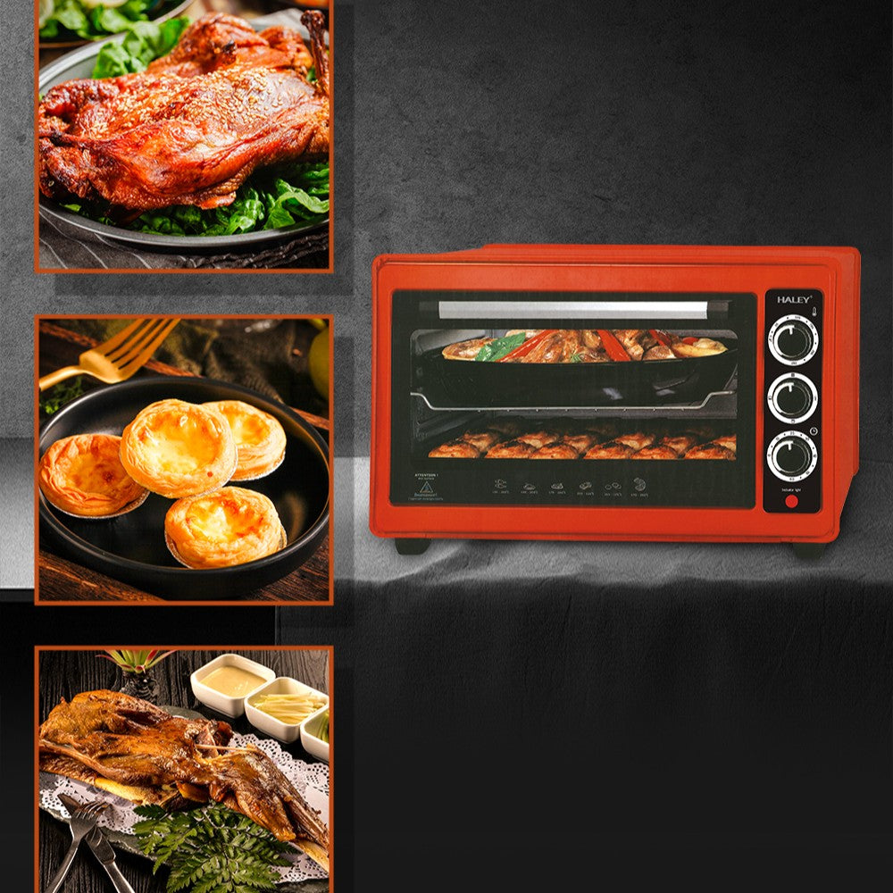 Cuptor Electric 2000W, 48L – Roșu, Încălzire 360°, Design Separabil, Timer, Tuburi 304, Operare Simplă