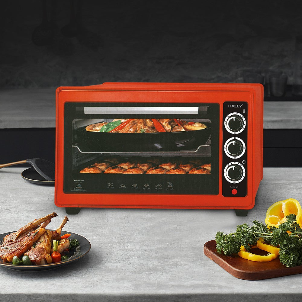 Cuptor Electric 2000W, 48L – Roșu, Încălzire 360°, Design Separabil, Timer, Tuburi 304, Operare Simplă