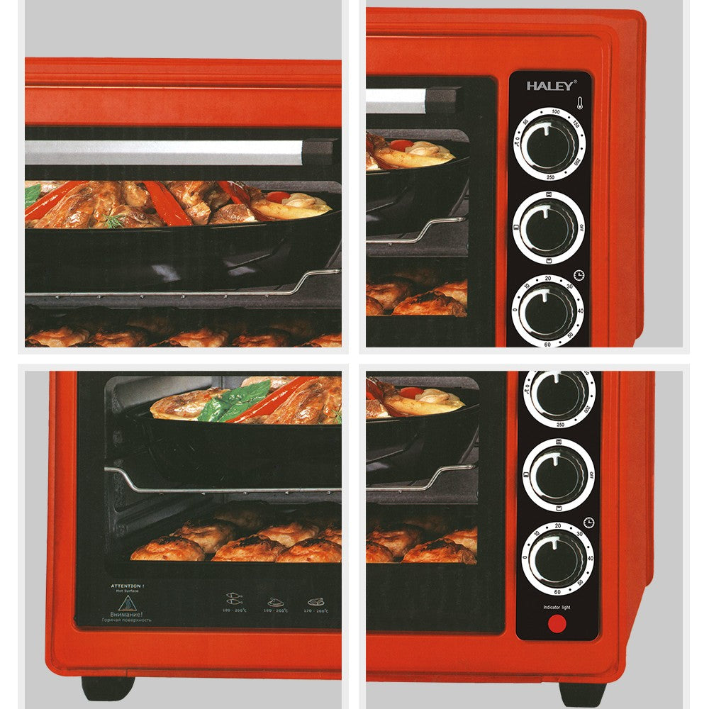 Cuptor Electric 2000W, 48L – Roșu, Încălzire 360°, Design Separabil, Timer, Tuburi 304, Operare Simplă