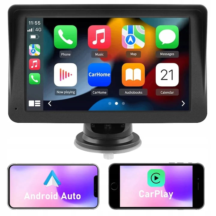 Navigatie Auto universala cu display 7 inch cu Touch screen, Apple Carplay si Android Auto, Bluetooth, Radio FM, Handsfree, AUX, Card Micro-SD 32 GB Inclus, negru