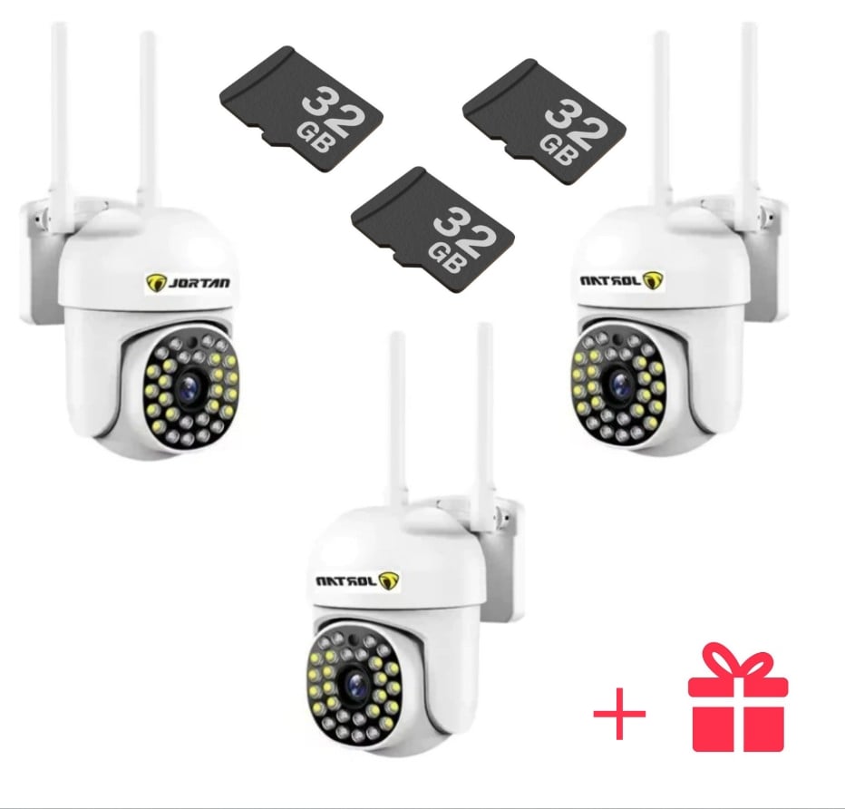 Pachet Promo: 3X Cameră Supraveghere Jortan Wireless Exterior/Interior – Full HD + 3 Carduri MICRO SD 64GB