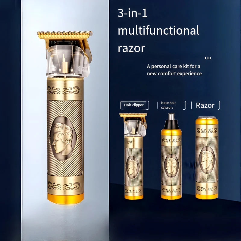 Set aparat de tuns vintage 3 in 1, Reincarcare USB, Multifunctional, Otel Inoxidabil