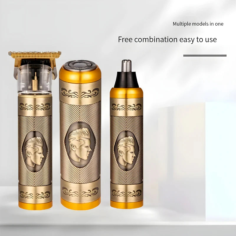 Set aparat de tuns vintage 3 in 1, Reincarcare USB, Multifunctional, Otel Inoxidabil