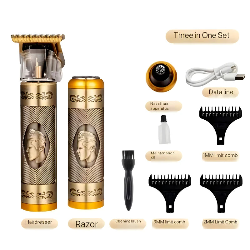Set aparat de tuns vintage 3 in 1, Reincarcare USB, Multifunctional, Otel Inoxidabil