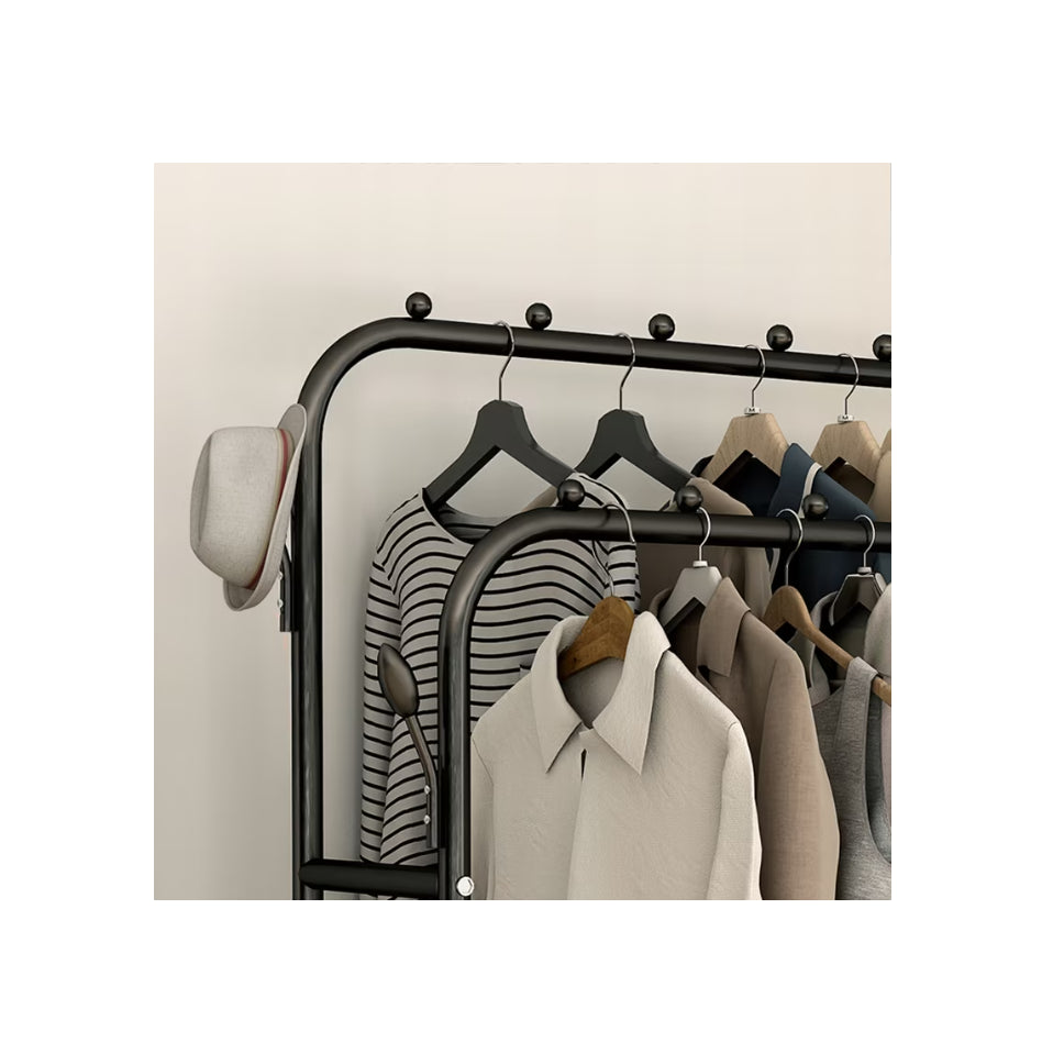 Suport de Haine Suspendat din Metal cu Poliță și Cârlige Laterale – Design Modern & Funcționalitate Maximă