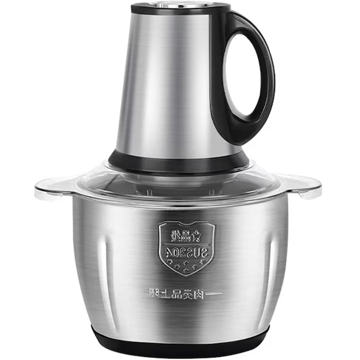 Tocător electric pentru carne și legume, 4 lame din oțel inoxidabil de calitate superioară, capacitate 2L, recipient din inox, culoare argintie