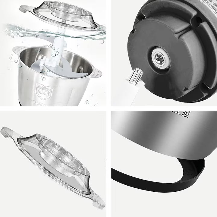 Tocător electric pentru carne și legume, 4 lame din oțel inoxidabil de calitate superioară, capacitate 2L, recipient din inox, culoare argintie