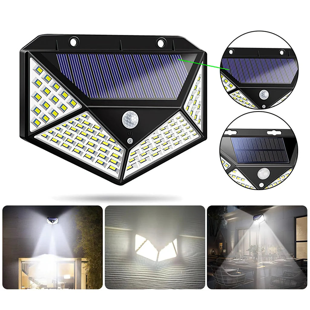 SET 10 X LĂMPI SOLARE CU 100 LEDURI, SENZOR DE MIȘCARE ȘI 3 MODURI DE FUNCȚIONARE, NEGRU